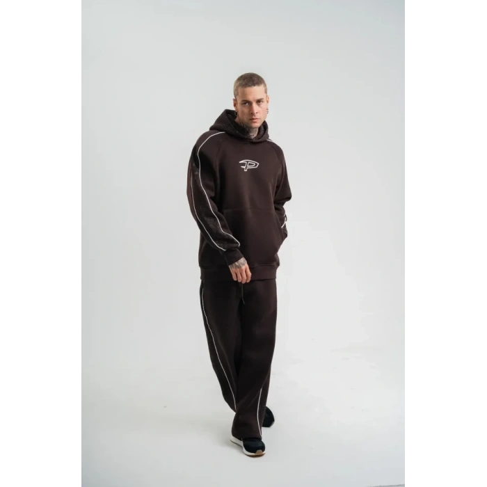 MARSiLYAN- Uzun Kol Kapşonlu Ara Biyeli Baggy Eşofman Takım - Kahve