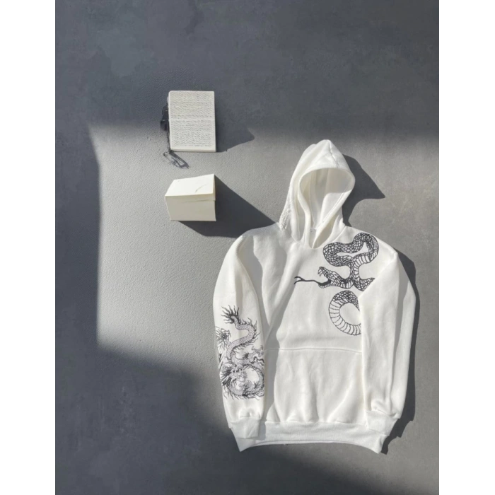 MARSiLYAN- Uzun Kol Kapşonlu Baskılı SweatShirt - Beyaz