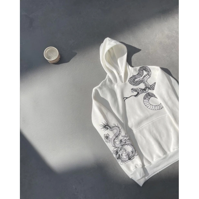 MARSiLYAN- Uzun Kol Kapşonlu Baskılı SweatShirt - Beyaz