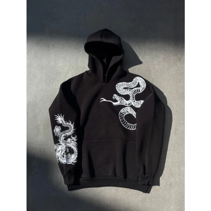 MARSiLYAN- Uzun Kol Kapşonlu Baskılı SweatShirt - Siyah