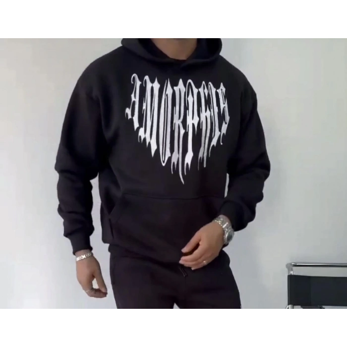 MARSiLYAN- Uzun Kol Kapşonlu Baskılı SweatShirt - Siyah