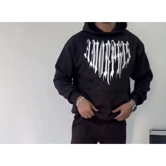 MARSiLYAN- Uzun Kol Kapşonlu Baskılı SweatShirt - Siyah