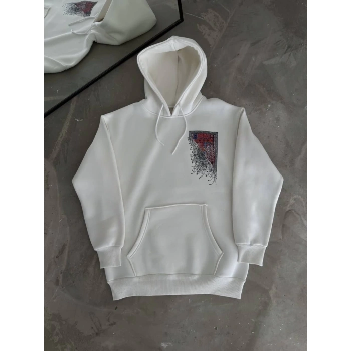 MARSiLYAN- Uzun Kol Kapşonlu Ön Ve Arka Baskılı SweatShirt - Beyaz