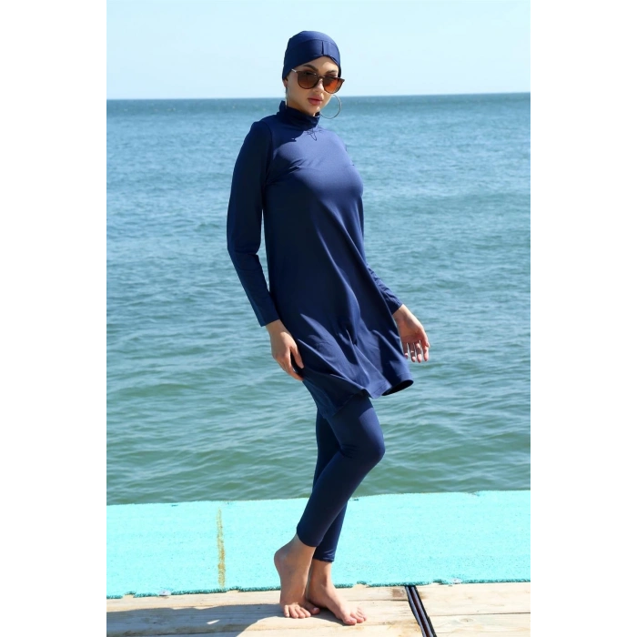 MARSiLYAN- Uzun Kol Likralı Lacivert Tesettür Mayo