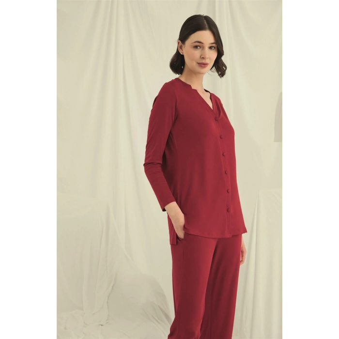 MARSiLYAN-  Uzun Kollu Boydan Düğmeli V Yaka Pijama Takımı