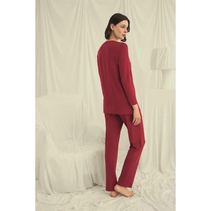 MARSiLYAN-  Uzun Kollu Boydan Düğmeli V Yaka Pijama Takımı