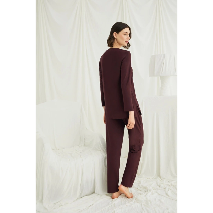 MARSiLYAN- Uzun Kollu Boydan Düğmeli V Yaka Pijama Takımı