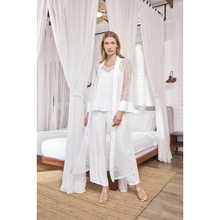 MARSiLYAN-  Uzun Kollu Dantelli ve Kuşaklı Sabahlık