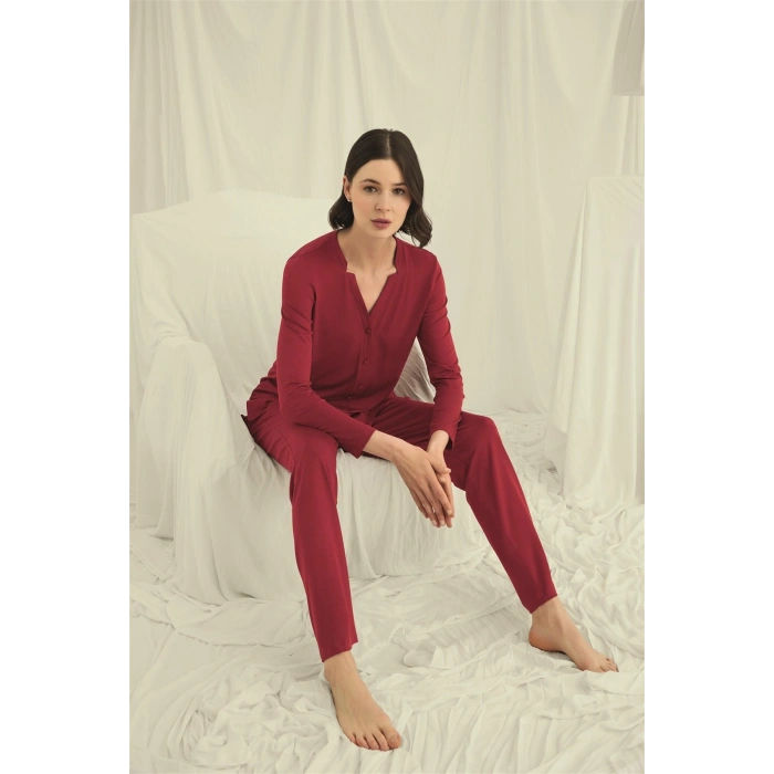 MARSiLYAN- Uzun Kollu Düğmeli V Yaka Pijama Takımı