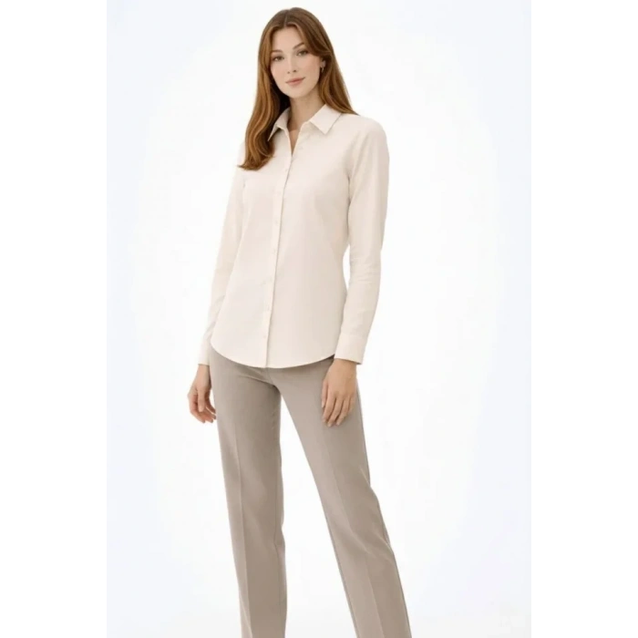 MARSiLYAN- Uzun Kollu Gömlek Düğmeli Klasik Yaka Günlük Ve Ofis Şıklığına Uygun - Krem