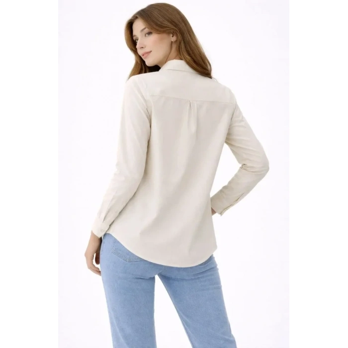 MARSiLYAN- Uzun Kollu Gömlek Düğmeli Klasik Yaka Günlük Ve Ofis Şıklığına Uygun - Krem