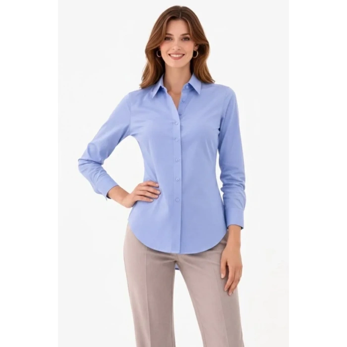 MARSiLYAN- Uzun Kollu Gömlek Düğmeli Klasik Yaka Günlük Ve Ofis Şıklığına Uygun - Mavi