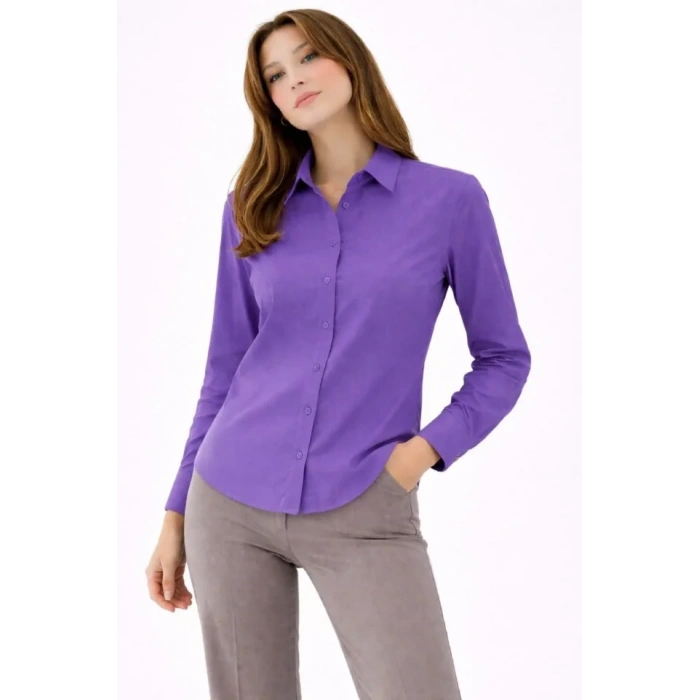 MARSiLYAN- Uzun Kollu Gömlek Düğmeli Klasik Yaka Günlük Ve Ofis Şıklığına Uygun - Mor