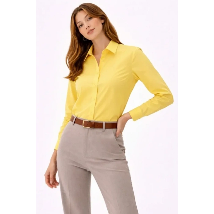 MARSiLYAN- Uzun Kollu Gömlek Düğmeli Klasik Yaka Günlük Ve Ofis Şıklığına Uygun - Sarı