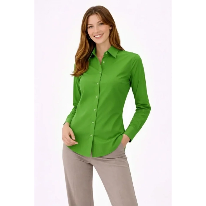 MARSiLYAN- Uzun Kollu Gömlek Düğmeli Klasik Yaka Günlük Ve Ofis Şıklığına Uygun - Yeşil