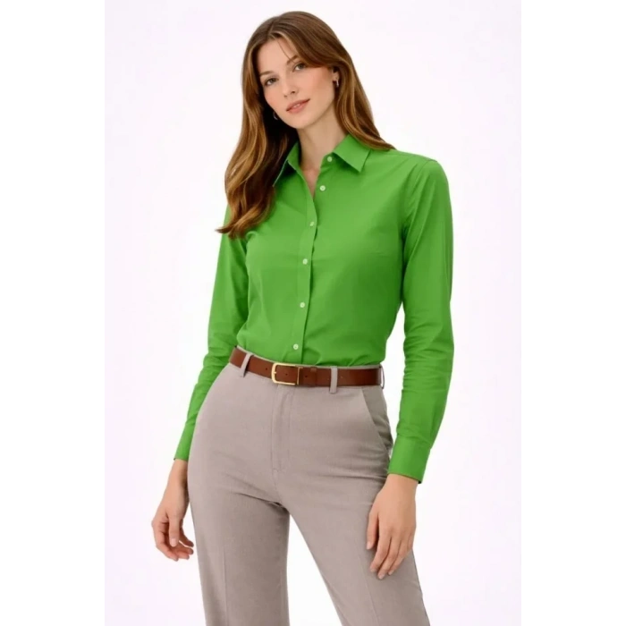 MARSiLYAN- Uzun Kollu Gömlek Düğmeli Klasik Yaka Günlük Ve Ofis Şıklığına Uygun - Yeşil