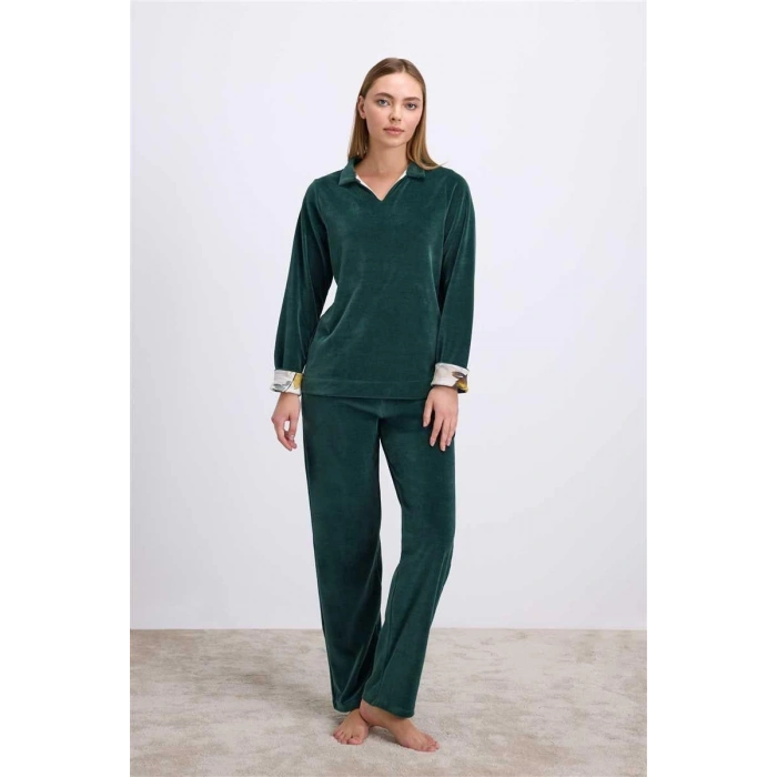 MARSiLYAN- Uzun Kollu Kadife Sweatshirt Ve Pantolon Pijama Takımı