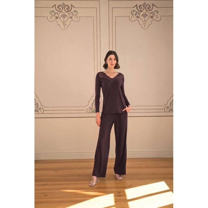 MARSiLYAN-  Uzun Kollu ve Dantelli Pijama Takımı