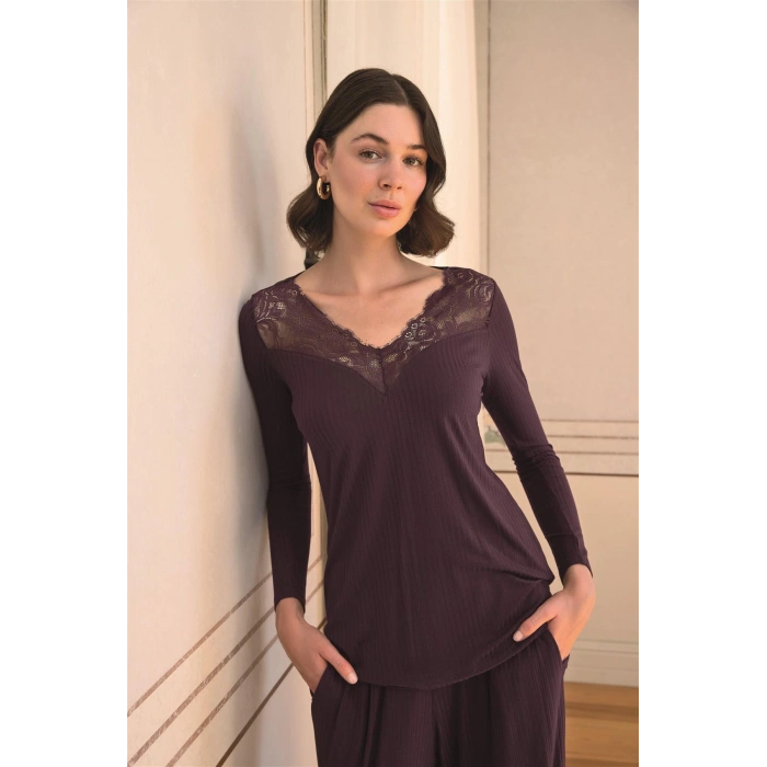 MARSiLYAN-  Uzun Kollu ve Dantelli Pijama Takımı