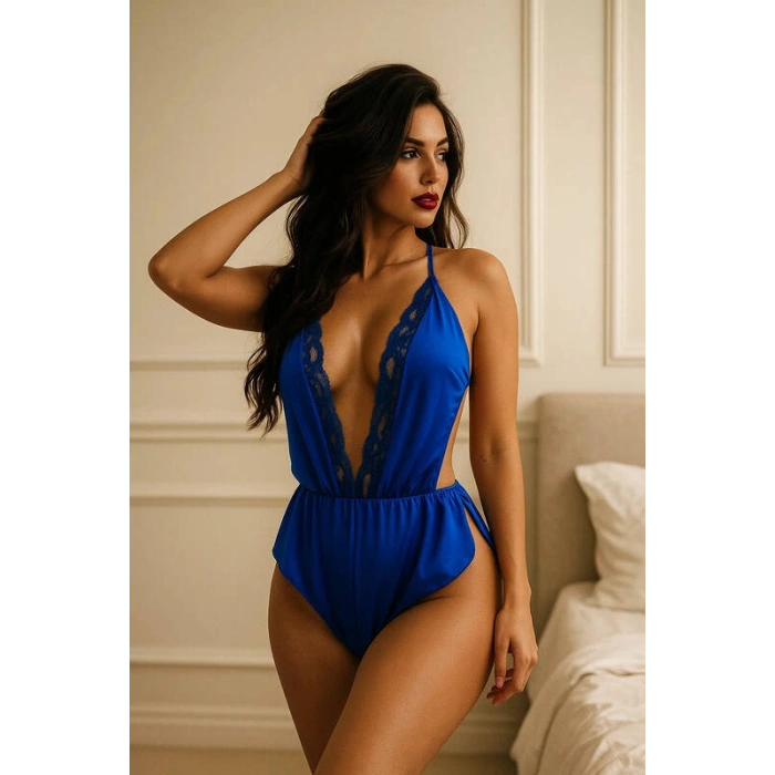 MARSiLYAN- Venlisa Dantelli Derin V Dekolteli Body V2905