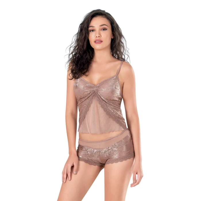 MARSiLYAN-  Vizon Jakarlı Babydoll Şort Takımı