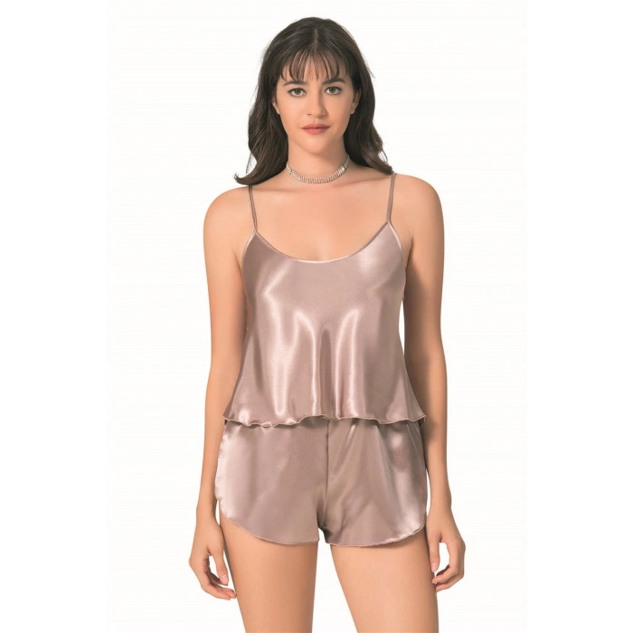 MARSiLYAN-  Vizon Saten Babydoll Şort Takımı