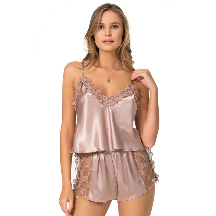 MARSiLYAN-  Vizon Saten Babydoll Şort Takımı