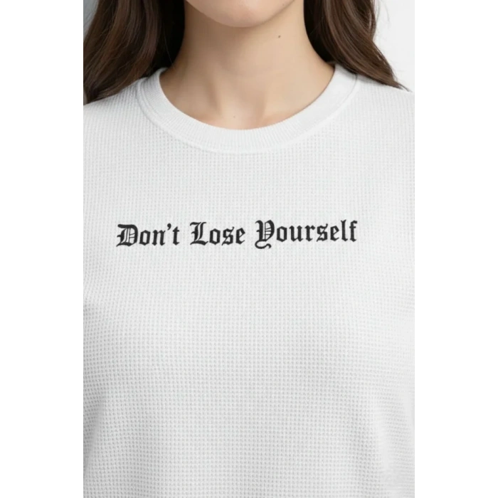 MARSiLYAN- Wafıl Kumaş Tişört Regular Kalıp Bisiklet Yaka Baskılı Günlük Basic T-Shirt - Beyaz