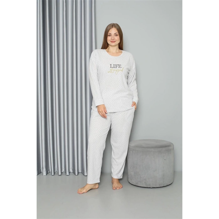 MARSiLYAN- Welsoft Polar Kadın Büyük Beden Pijama Takımı Ekru