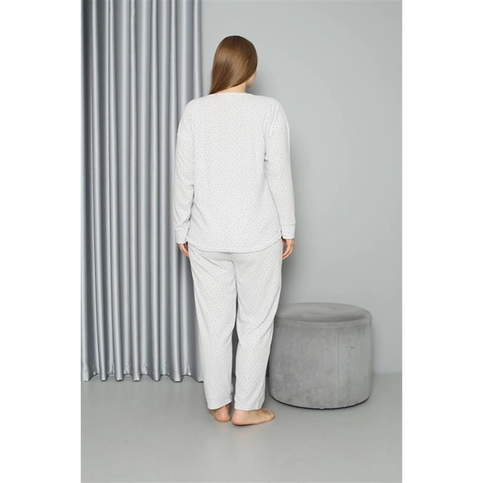MARSiLYAN- Welsoft Polar Kadın Büyük Beden Pijama Takımı Ekru