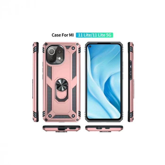 MARSİLYAN™- Xiaomi Mi 11 Lite Kılıf Sofya Yüzüklü Silikon Kapak - Rose
