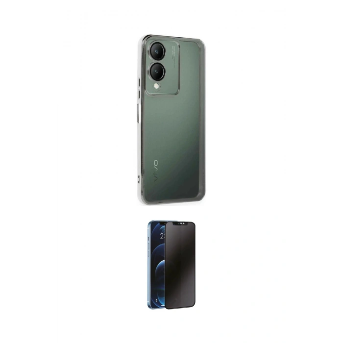 MARSİLYAN™- Y17S Kılıf Vadi Minimal - Siyah 3D Antistatik Hayalet Cam Ekran Koruyucu