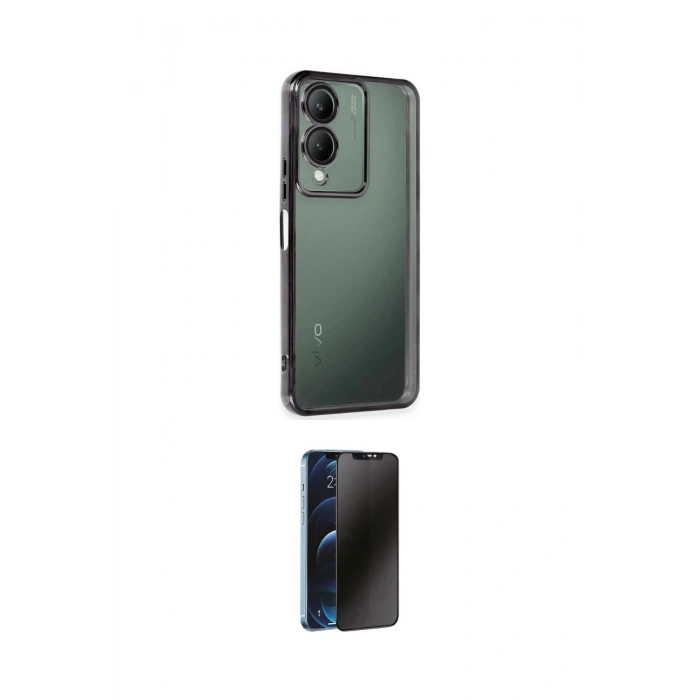 MARSİLYAN™- Y17S Kılıf Vadi Minimal - Siyah 3D Antistatik Hayalet Cam Ekran Koruyucu