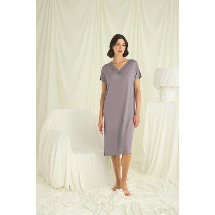 MARSiLYAN-  Yakası Dantelli Kısa Kollu Gecelik