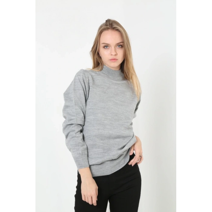 MARSiLYAN- Yarım Boğaz Triko Kazak Yumuşak Dokulu Pamuklu Ince Dokuma, Uzun Kollu Rahat Regular Kalıp - Gri