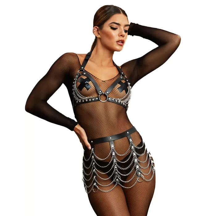MARSiLYAN- Zincir Detaylı Fantezi Harness Aksesuar