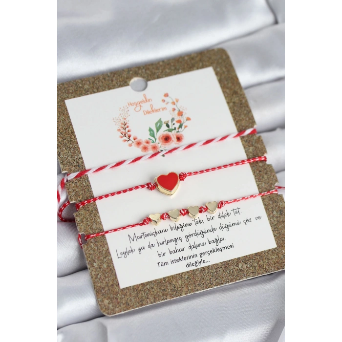 Marteniçka Bileklik 3lü Kırmızı Mineli Kalp Model - TJ-BB8361