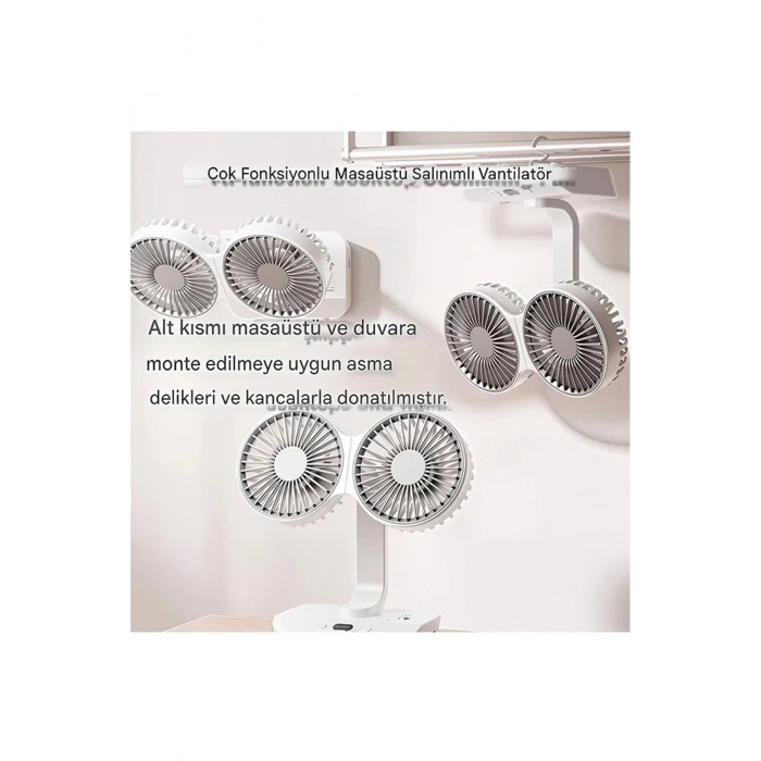 Masaüstü Dijital Ekranlı Çift Fanlı Led Işıklı Soğutucu Fan Ev Ofis Şarjlı Vantilatör