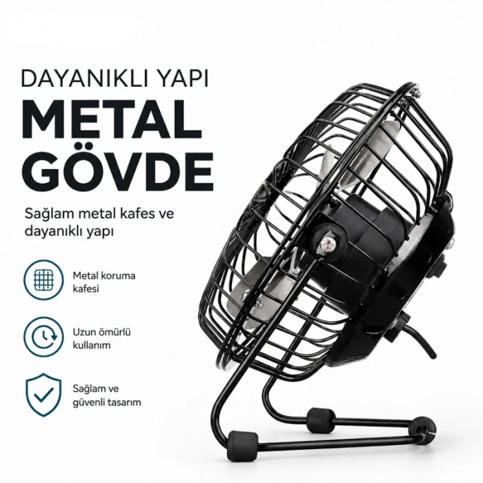 Masaüstü Mini USB Fan - Metal Gövdeli - Ultra Sessiz