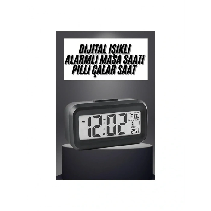 Masaüstü Saat Takvim Termometre Beyaz Siyah (4887)