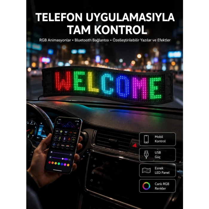 Matrix Led Cama Yapışan Telefon Kontrollü Panel Dijital Ekran Kumandalı