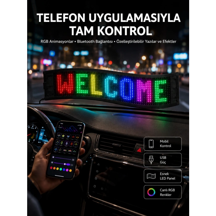 Matrix Led Cama Yapışan Telefon Kontrollü Panel Dijital Ekran Kumandalı