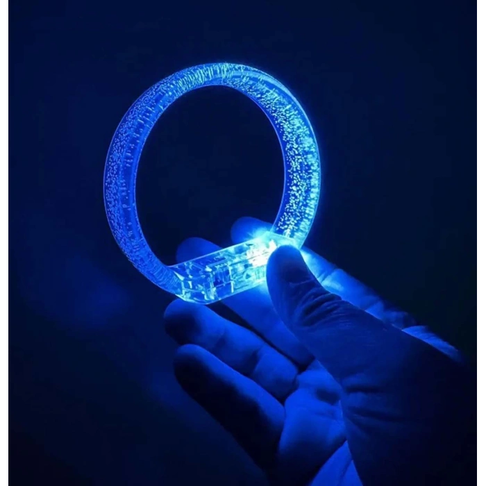 Mavi Led Işıklı Baskı Yapılabilen Pilli Bileklik Bilezik 1,5 cm Genişlik
