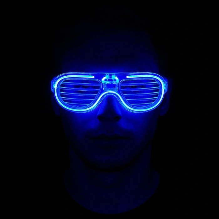 Mavi Led Işıklı Parti Gözlüğü - Neon Glow Gözlük 3 Modlu