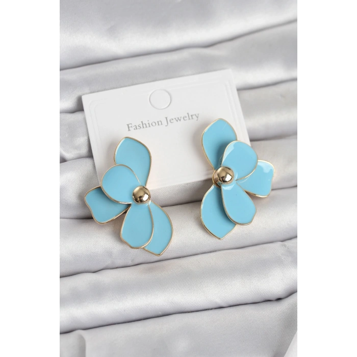 Mavi Mineli Lotus Model Pirinç Kadın Küpe - TJ-BKP11732