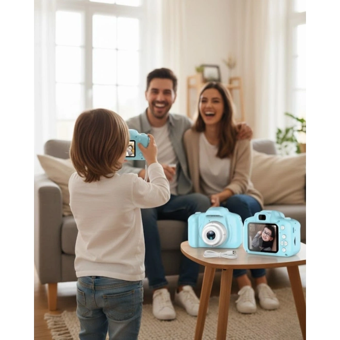 Mavi Mini Dijital Kamera Hd Video Fotoğraf Çekimli Usb Şarjlı Hafıza Kart Destekli