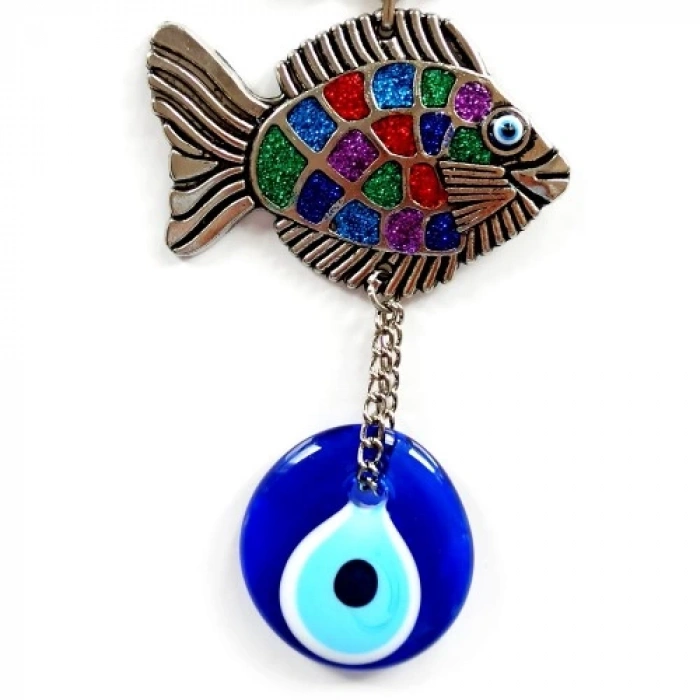 Mavi Nazar Boncuklu Balık Figürlü Mini Balık Duvar Süsü