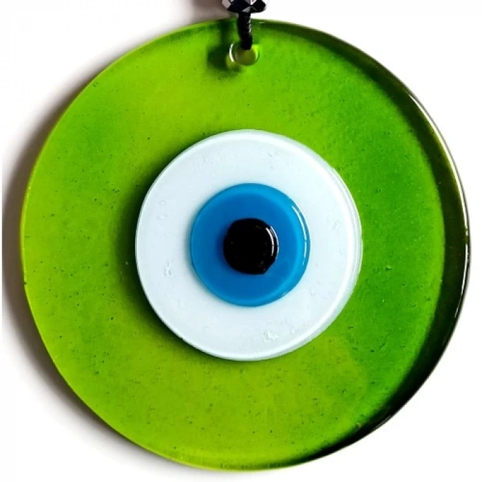 Mavi Nazar Boncuklu Şeffaf Yeşil El Yapımı Duvar Süsü