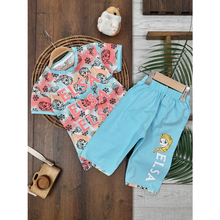 MAVI RENK  KISA  KOLLU BİSİKLET YAKA BELİ LASTİKLİ 2 PARÇA KIZ  BEBEK ALT ÜST TAKIM