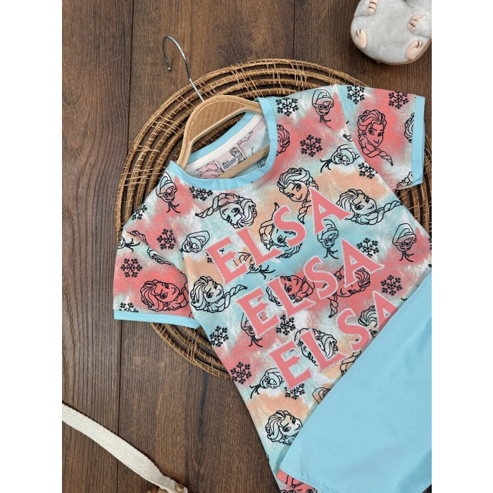 MAVI RENK  KISA  KOLLU BİSİKLET YAKA BELİ LASTİKLİ 2 PARÇA KIZ  BEBEK ALT ÜST TAKIM